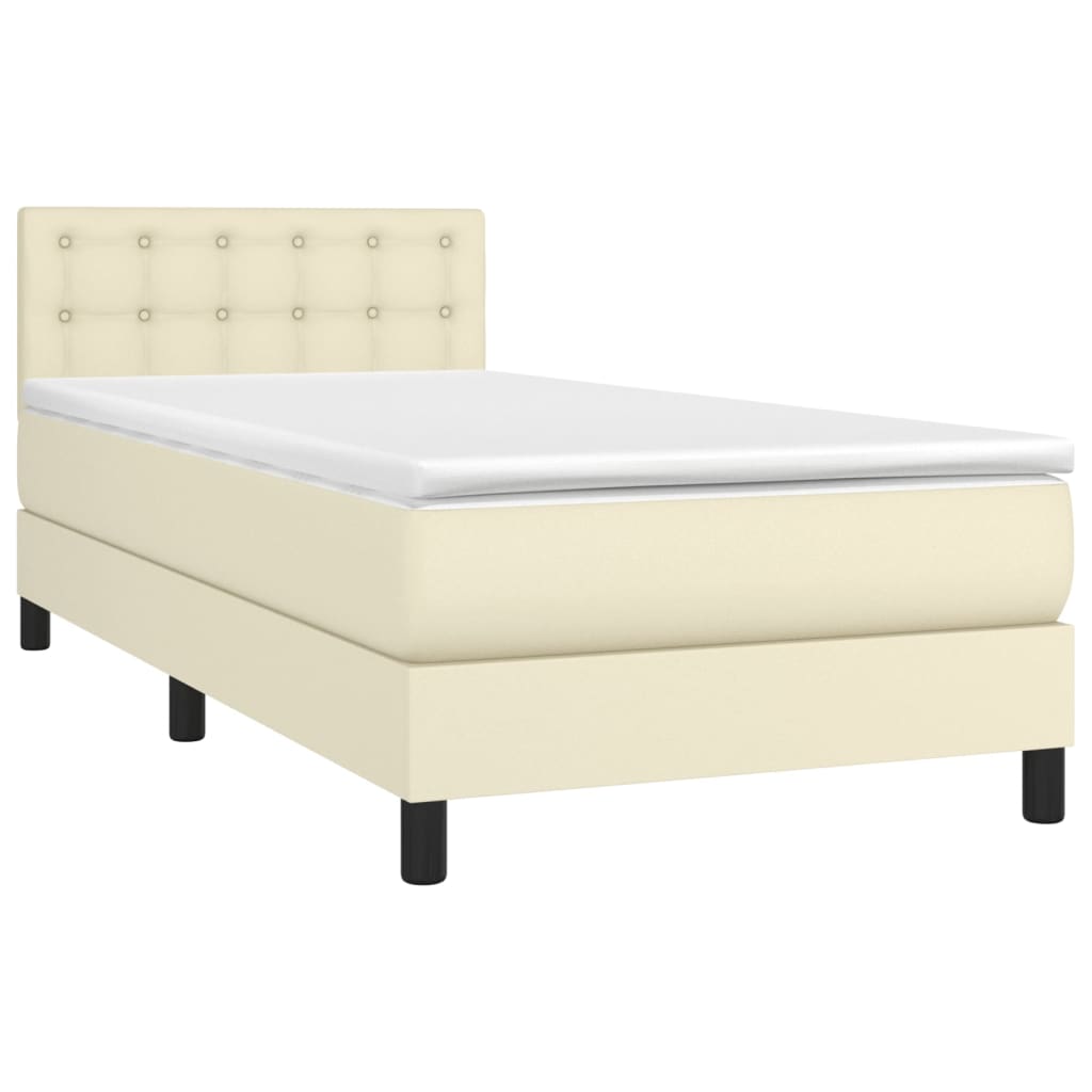 Κρεβάτι Boxspring με Στρώμα & LED Κρεμ 90x190 εκ. Συνθ. Δέρμα - Pakobazaar