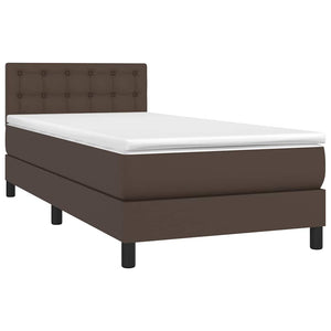Κρεβάτι Boxspring με Στρώμα & LED Καφέ 90x190 εκ. Συνθ. Δέρμα