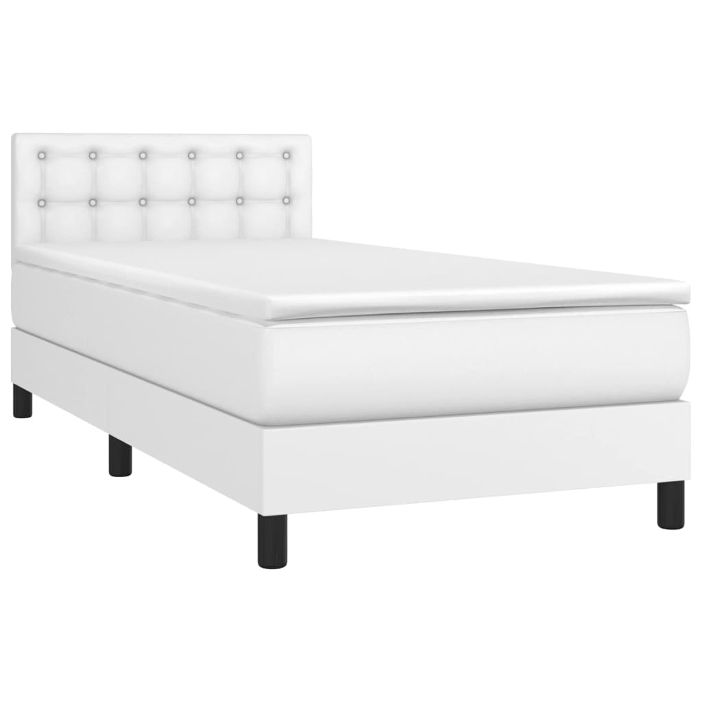 Κρεβάτι Boxspring με Στρώμα & LED Λευκό 90x200 εκ. Συνθ. Δέρμα