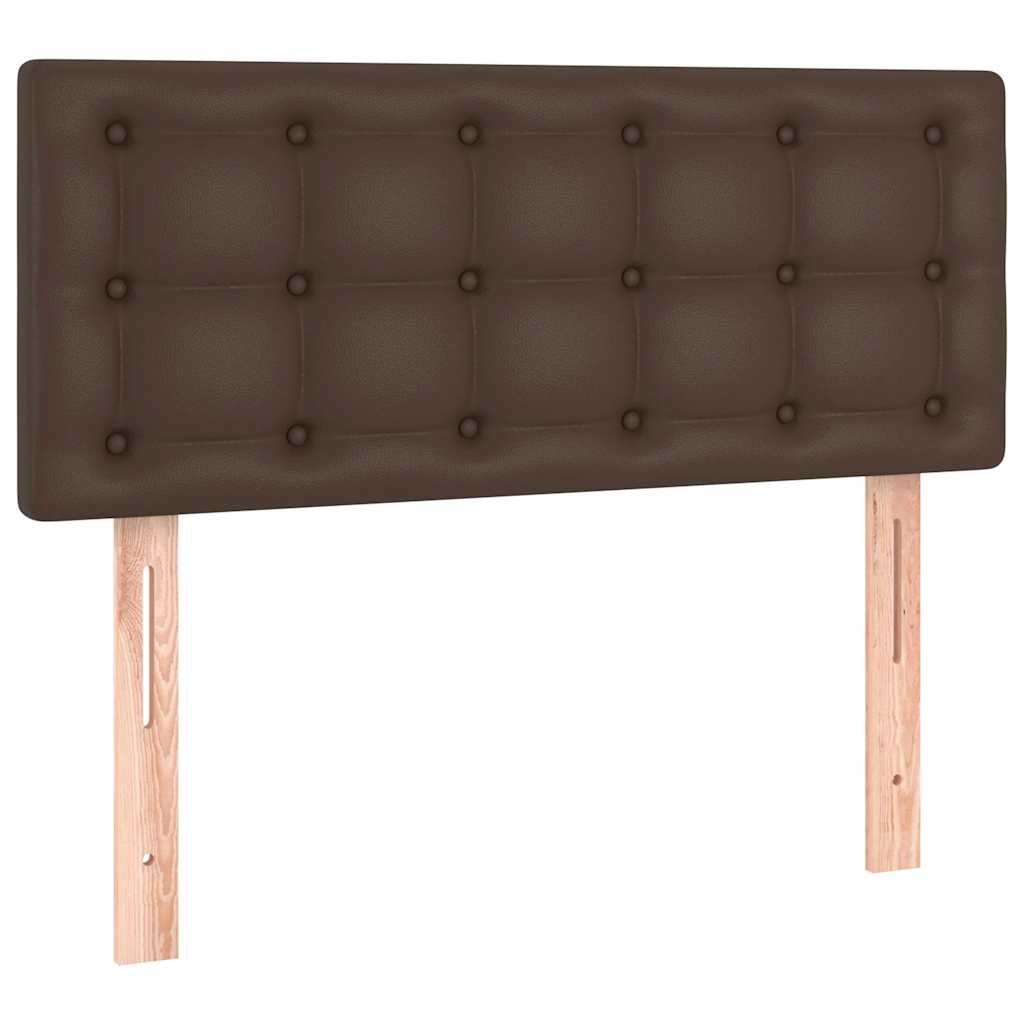 Κρεβάτι Boxspring με Στρώμα & LED Καφέ 90x200 εκ. Συνθ. Δέρμα