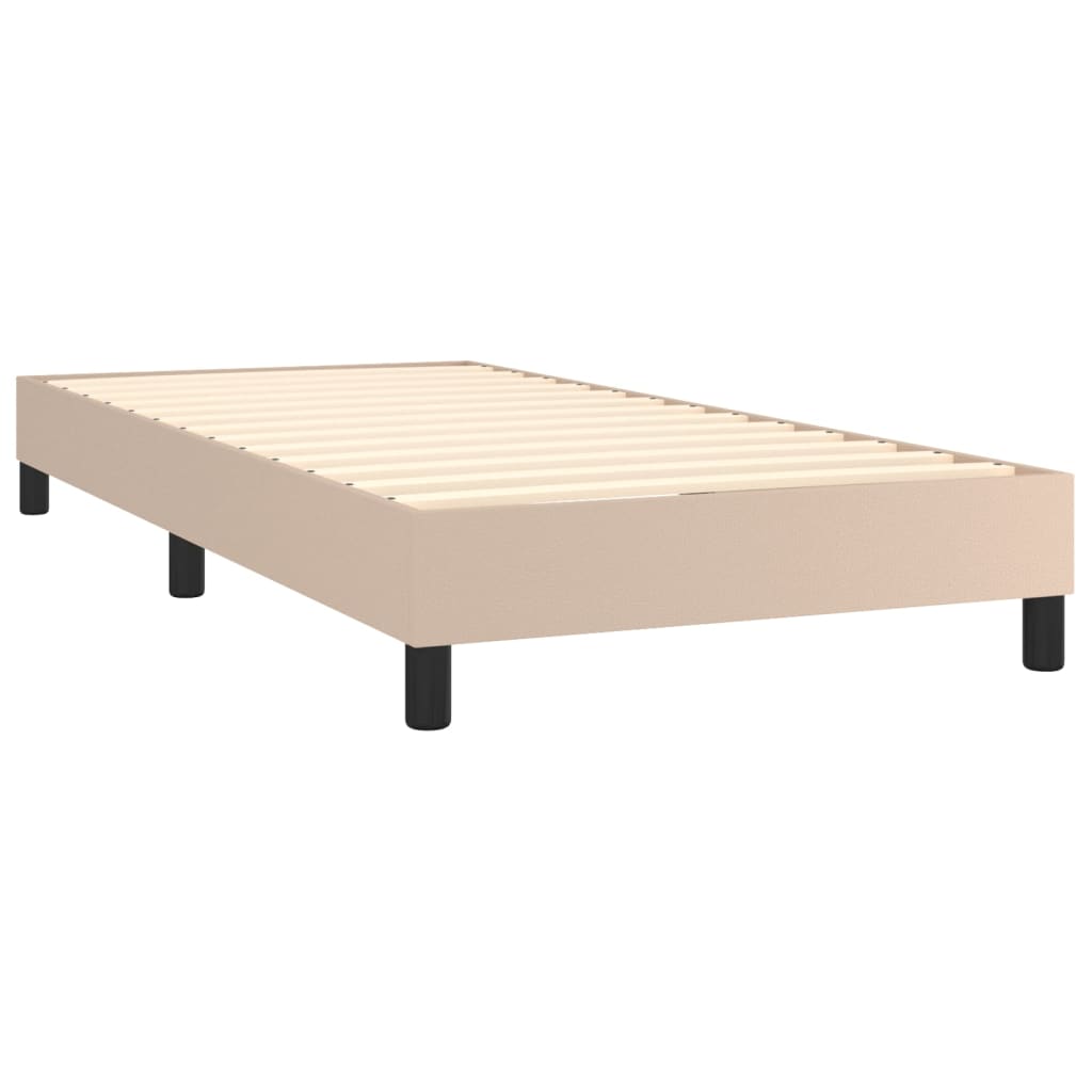 Κρεβάτι Boxspring Στρώμα&LED Καπουτσίνο 90x200 εκ. Συνθ. Δέρμα - Pakobazaar