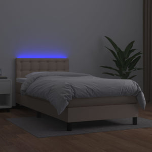 Κρεβάτι Boxspring Στρώμα&LED Καπουτσίνο 100x200 εκ. Συνθ. Δέρμα - Pakobazaar
