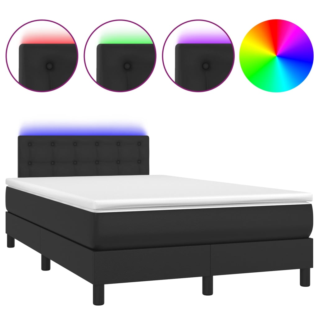 Κρεβάτι Boxspring με Στρώμα & LED Μαύρο 120x200 εκ. Συνθ. Δέρμα