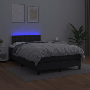 Κρεβάτι Boxspring με Στρώμα & LED Μαύρο 120x200 εκ. Συνθ. Δέρμα