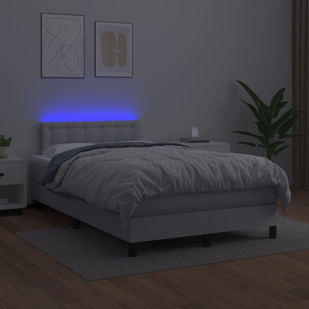 Κρεβάτι Boxspring με Στρώμα & LED Λευκό 120x200 εκ. Συνθ. Δέρμα - Pakobazaar