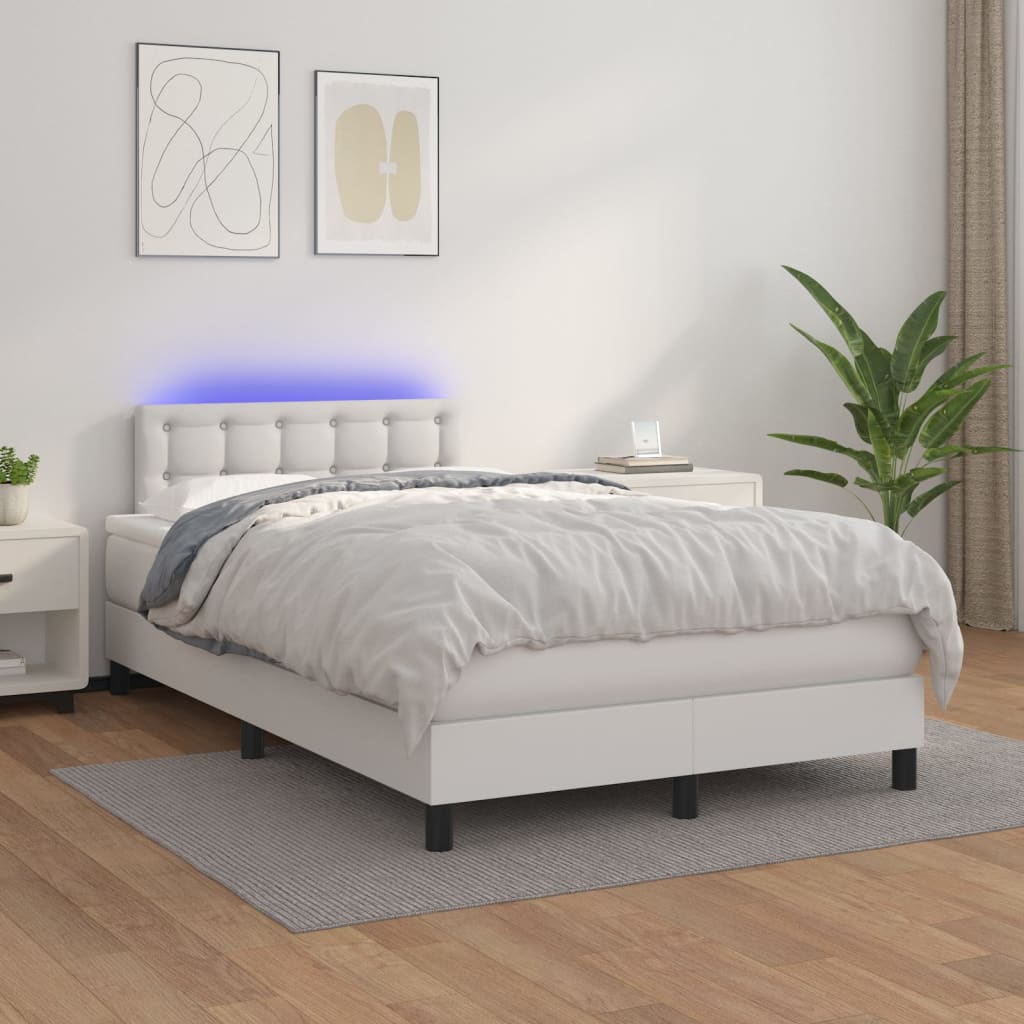 Κρεβάτι Boxspring με Στρώμα & LED Λευκό 120x200 εκ. Συνθ. Δέρμα - Pakobazaar