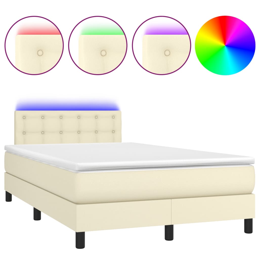 Κρεβάτι Boxspring με Στρώμα & LED Κρεμ 120x200 εκ. Συνθ. Δέρμα - Pakobazaar