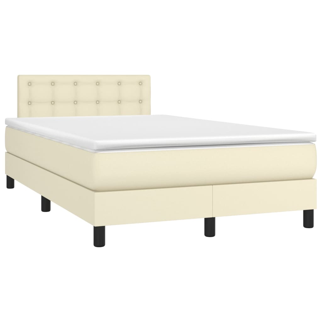 Κρεβάτι Boxspring με Στρώμα & LED Κρεμ 120x200 εκ. Συνθ. Δέρμα - Pakobazaar