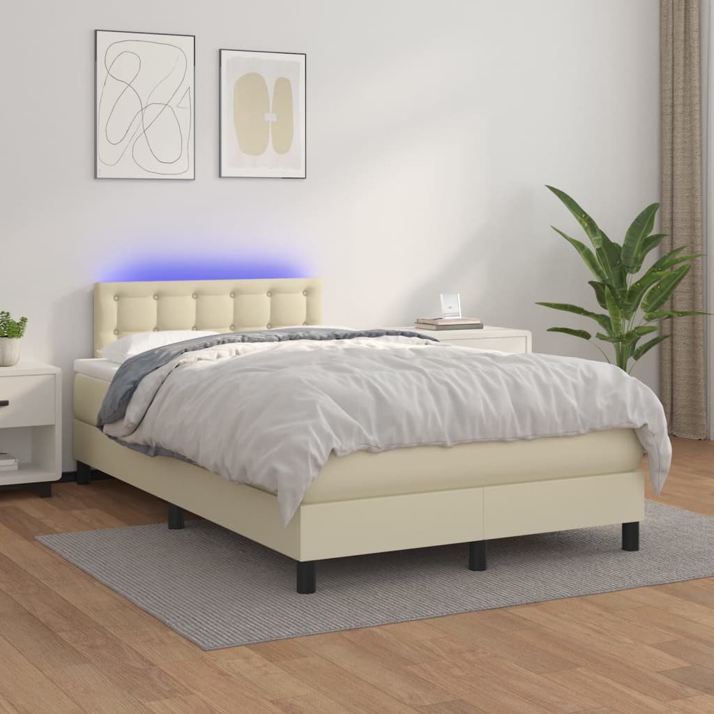 Κρεβάτι Boxspring με Στρώμα & LED Κρεμ 120x200 εκ. Συνθ. Δέρμα - Pakobazaar