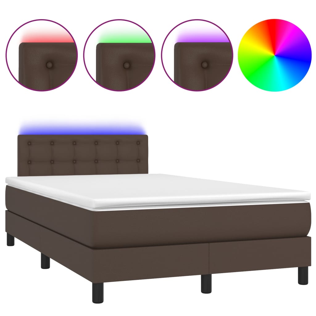Κρεβάτι Boxspring με Στρώμα & LED Καφέ 120x200 εκ. Συνθ. Δέρμα