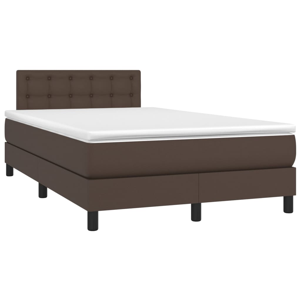 Κρεβάτι Boxspring με Στρώμα & LED Καφέ 120x200 εκ. Συνθ. Δέρμα