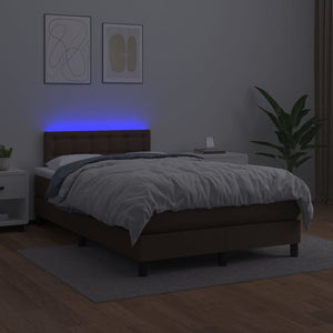 Κρεβάτι Boxspring με Στρώμα & LED Καφέ 120x200 εκ. Συνθ. Δέρμα