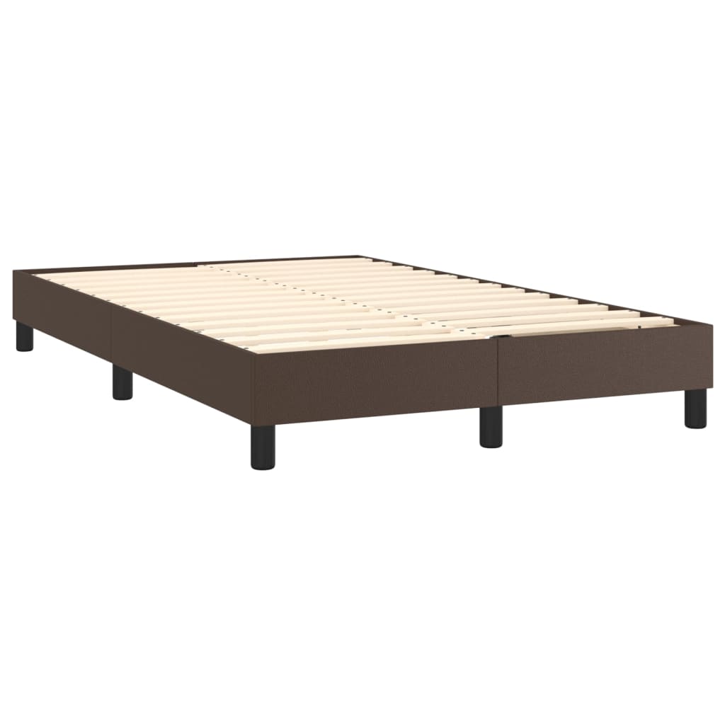 Κρεβάτι Boxspring με Στρώμα & LED Καφέ 120x200 εκ. Συνθ. Δέρμα