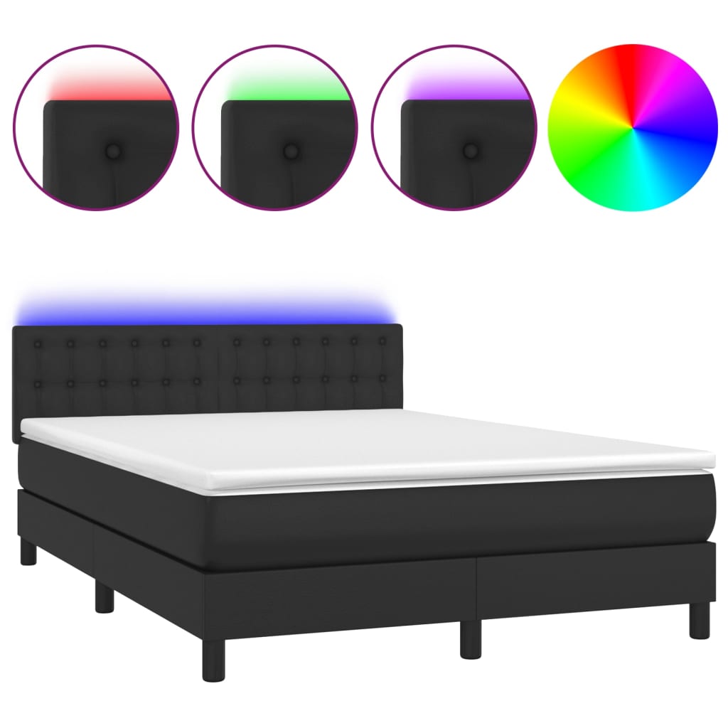 Κρεβάτι Boxspring με Στρώμα & LED Μαύρο 140x190 εκ. Συνθ. Δέρμα - Pakobazaar