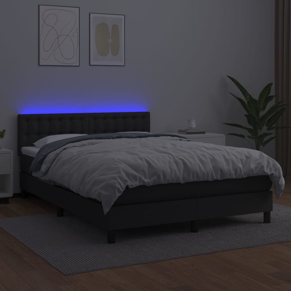 Κρεβάτι Boxspring με Στρώμα & LED Μαύρο 140x190 εκ. Συνθ. Δέρμα - Pakobazaar