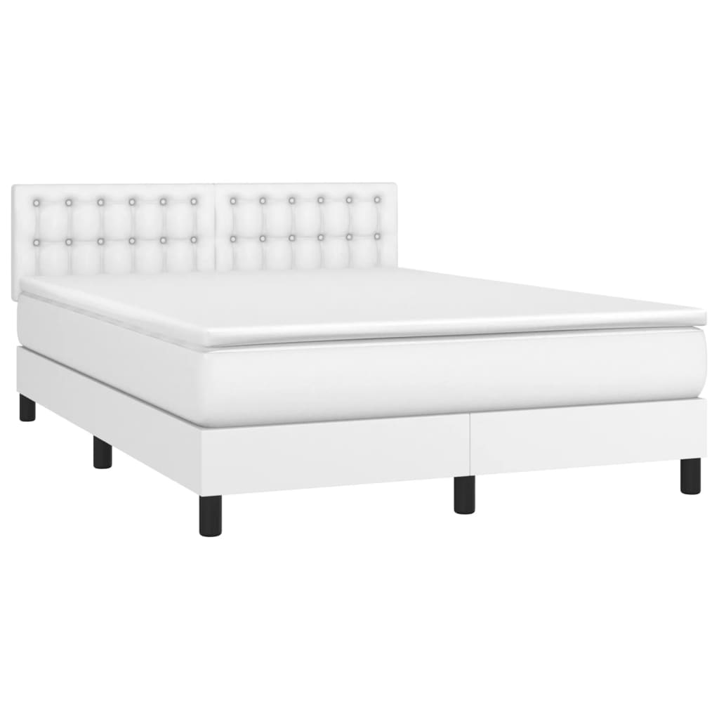 Κρεβάτι Boxspring με Στρώμα & LED Λευκό 140x190 εκ. Συνθ. Δέρμα