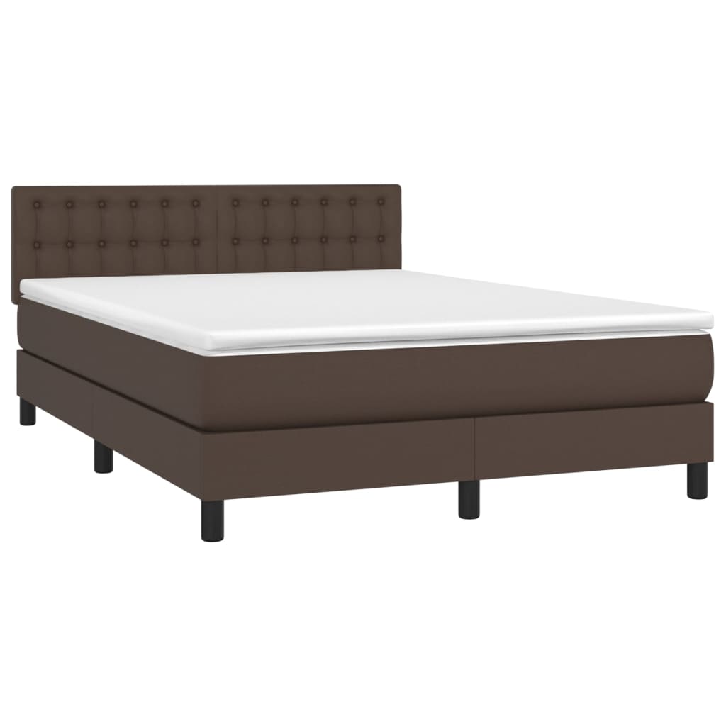 Κρεβάτι Boxspring με Στρώμα & LED Καφέ 140x190 εκ. Συνθ. Δέρμα - Pakobazaar