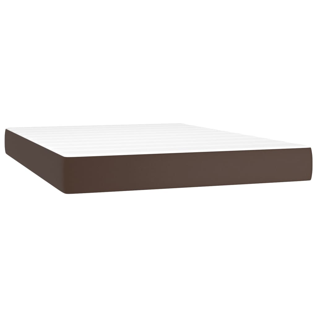 Κρεβάτι Boxspring με Στρώμα & LED Καφέ 140x190 εκ. Συνθ. Δέρμα - Pakobazaar