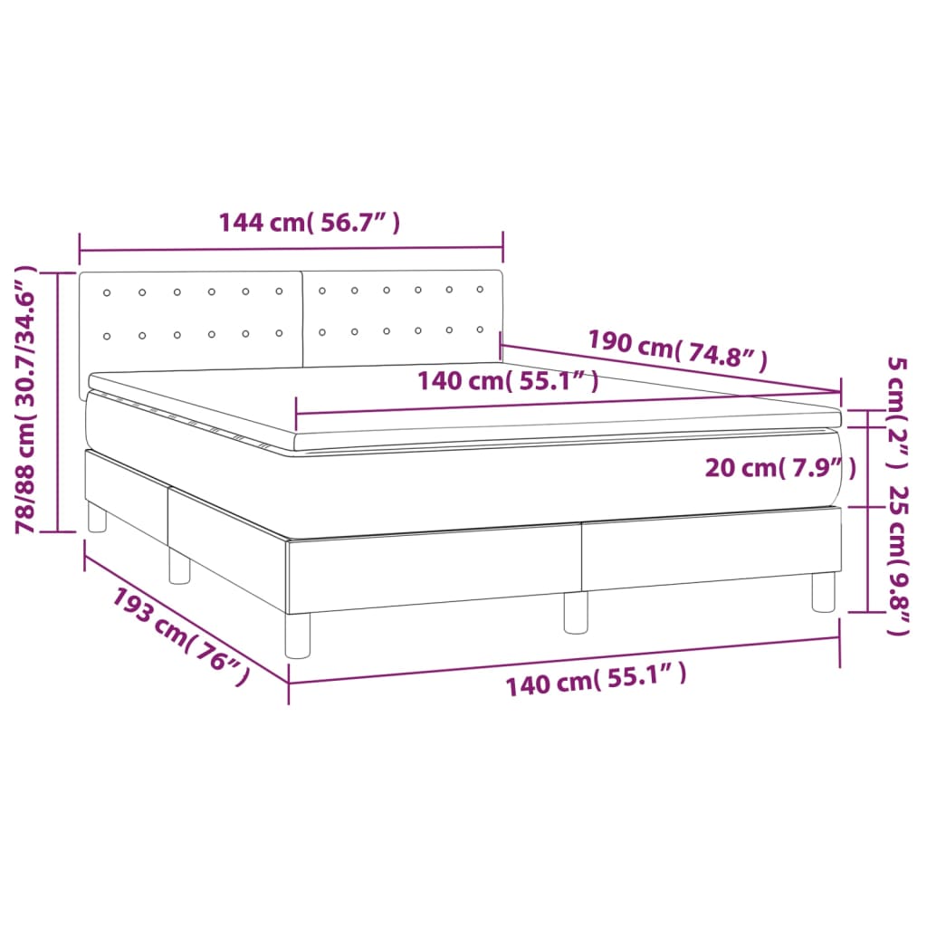 Κρεβάτι Boxspring με Στρώμα & LED Καφέ 140x190 εκ. Συνθ. Δέρμα - Pakobazaar