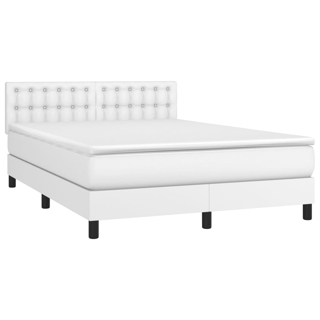 Κρεβάτι Boxspring με Στρώμα & LED Λευκό 140x200 εκ. Συνθ. Δέρμα