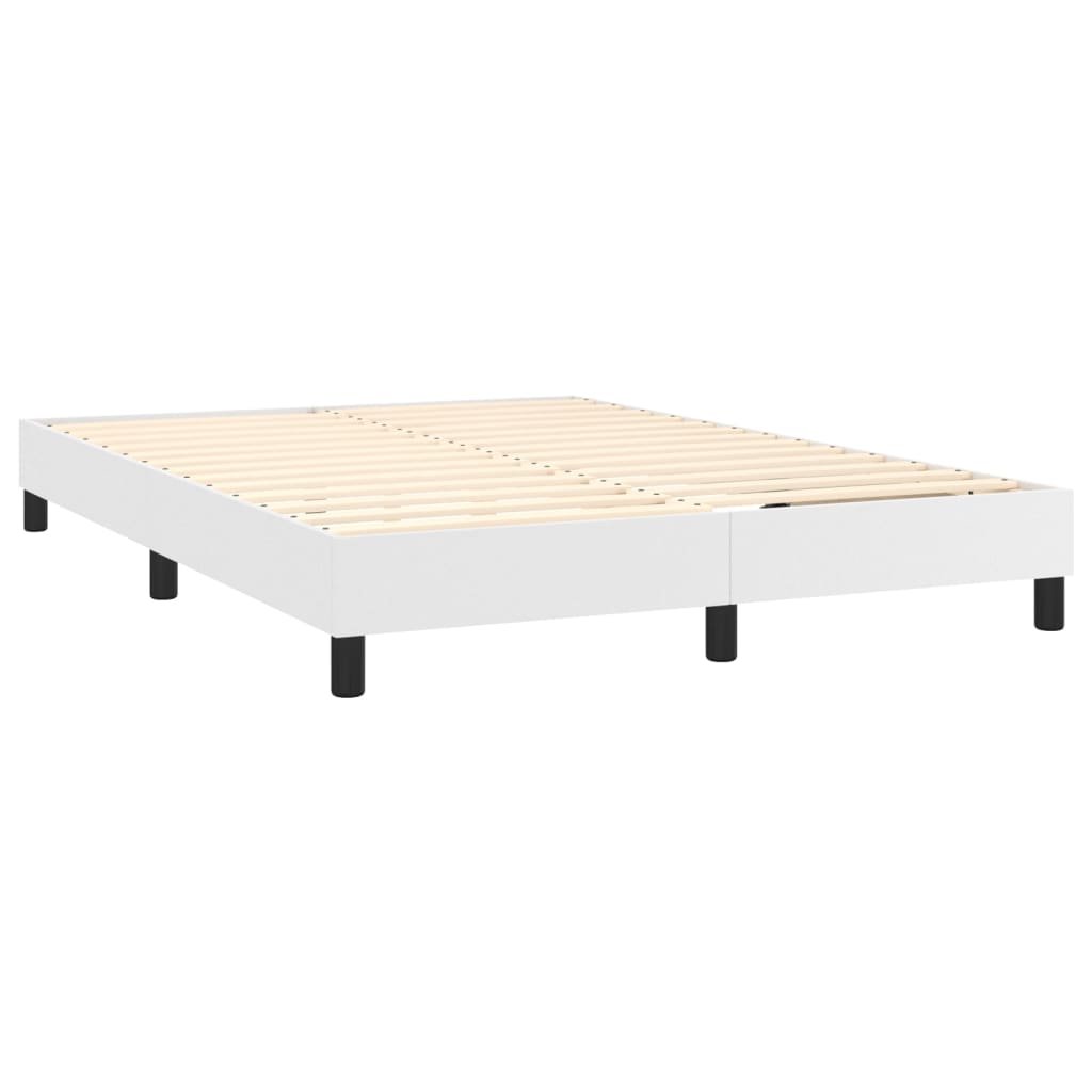 Κρεβάτι Boxspring με Στρώμα & LED Λευκό 140x200 εκ. Συνθ. Δέρμα