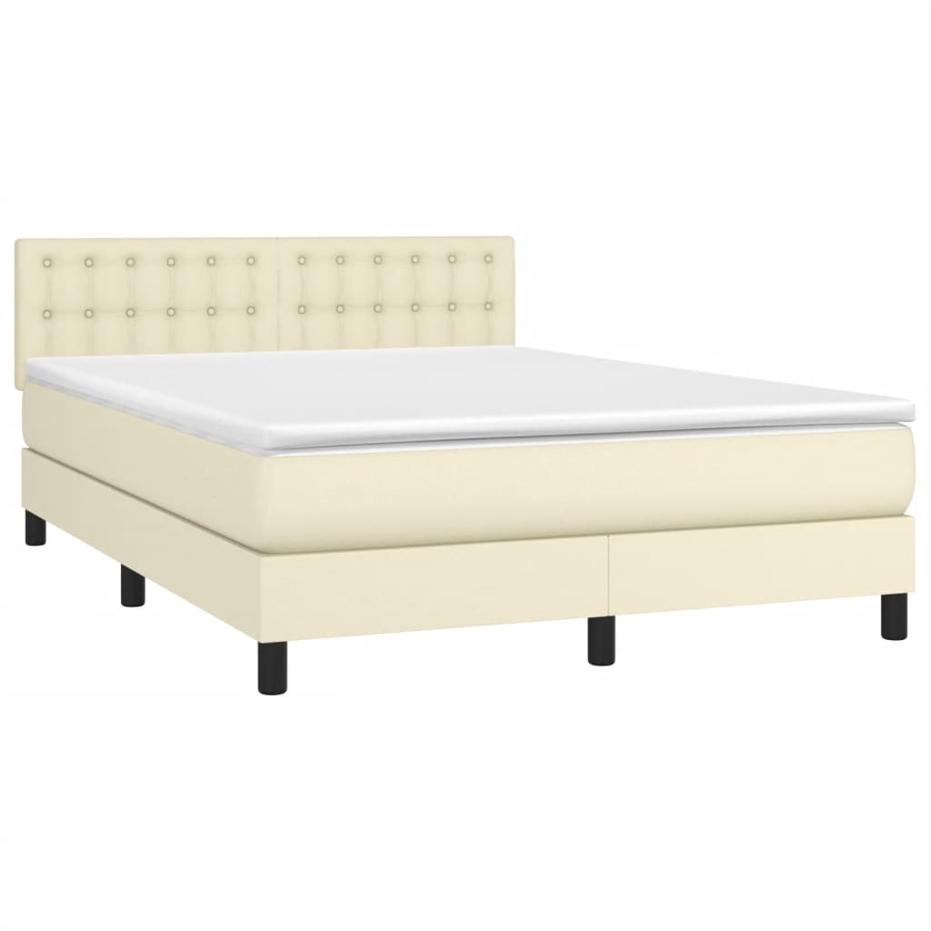 Κρεβάτι Boxspring με Στρώμα & LED Κρεμ 140x200 εκ. Συνθ. Δέρμα - Pakobazaar