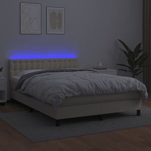 Κρεβάτι Boxspring με Στρώμα & LED Κρεμ 140x200 εκ. Συνθ. Δέρμα - Pakobazaar