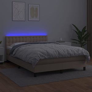 Κρεβάτι Boxspring Στρώμα&LED Καπουτσίνο 140x200 εκ. Συνθ. Δέρμα - Pakobazaar