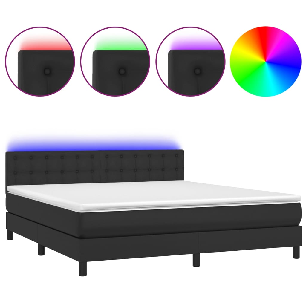 Κρεβάτι Boxspring με Στρώμα & LED Μαύρο 160x200 εκ. Συνθ. Δέρμα