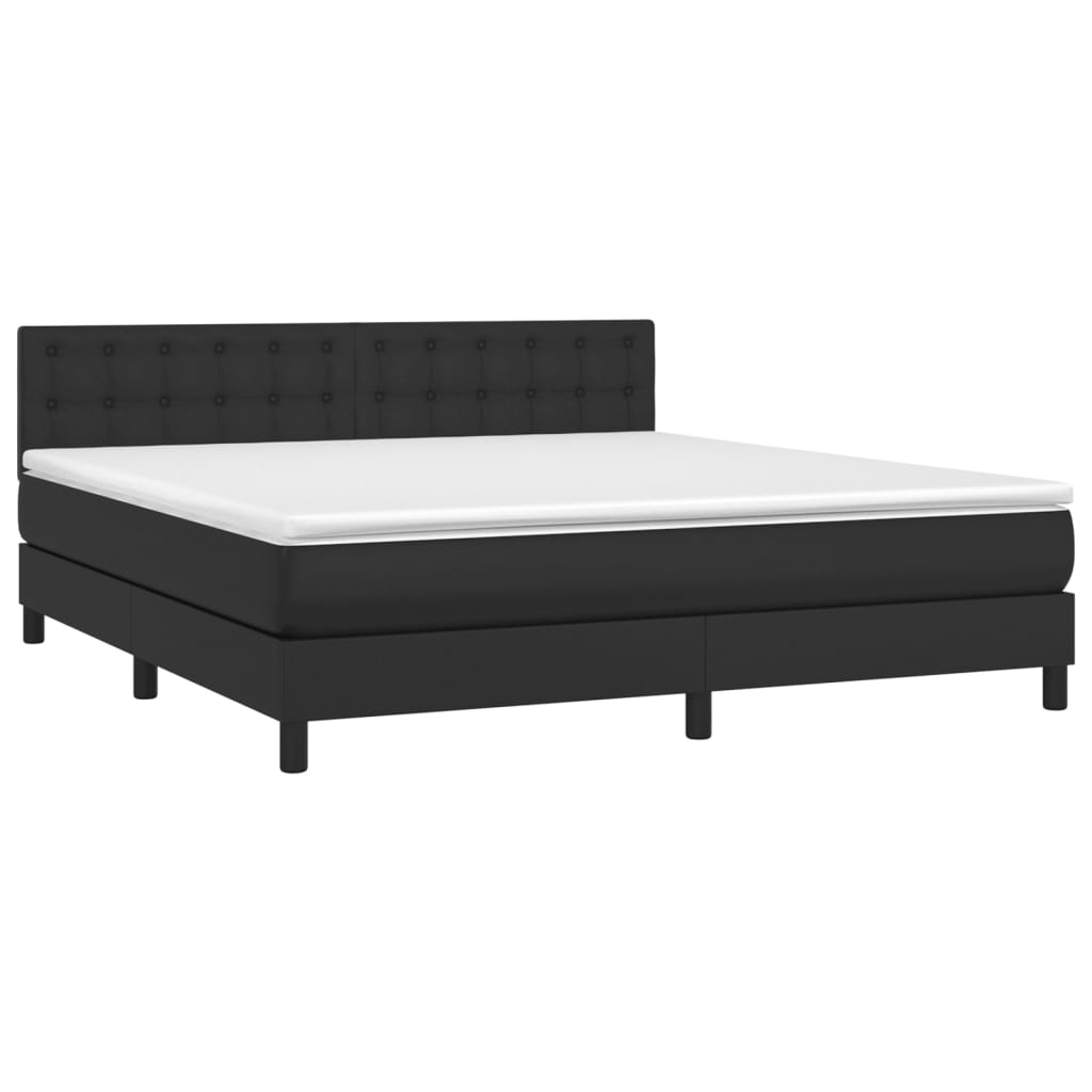 Κρεβάτι Boxspring με Στρώμα & LED Μαύρο 160x200 εκ. Συνθ. Δέρμα