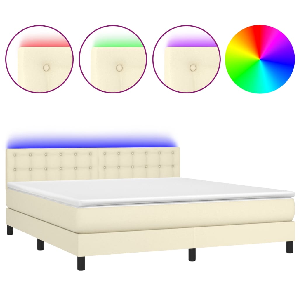 Κρεβάτι Boxspring με Στρώμα & LED Κρεμ 160x200 εκ. Συνθ. Δέρμα - Pakobazaar