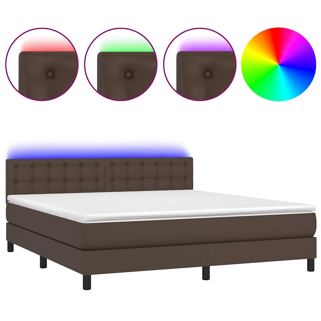 Κρεβάτι Boxspring με Στρώμα & LED Καφέ 160x200 εκ. Συνθ. Δέρμα - Pakobazaar
