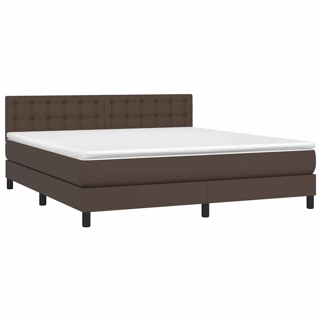 Κρεβάτι Boxspring με Στρώμα & LED Καφέ 160x200 εκ. Συνθ. Δέρμα - Pakobazaar