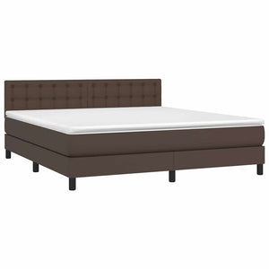 Κρεβάτι Boxspring με Στρώμα & LED Καφέ 160x200 εκ. Συνθ. Δέρμα - Pakobazaar