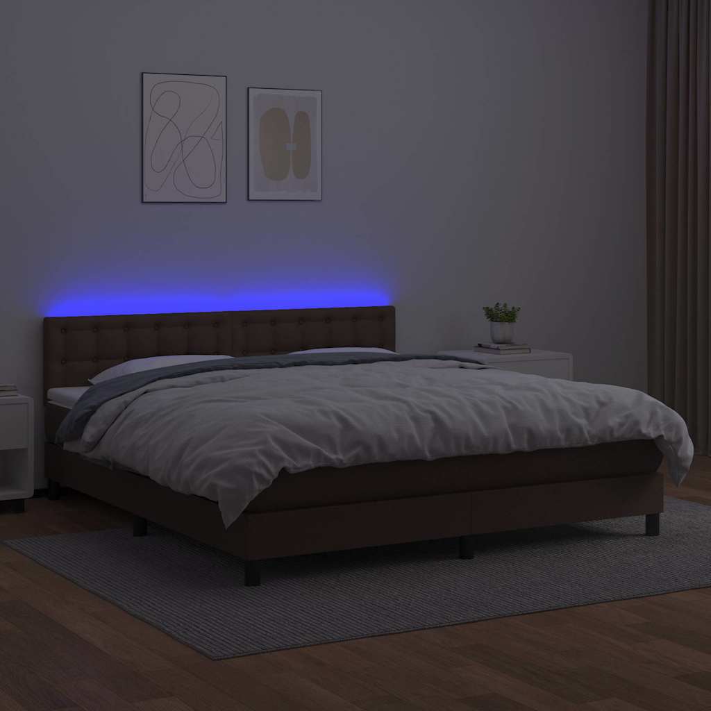 Κρεβάτι Boxspring με Στρώμα & LED Καφέ 160x200 εκ. Συνθ. Δέρμα - Pakobazaar