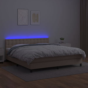 Κρεβάτι Boxspring Στρώμα&LED Καπουτσίνο 160x200 εκ. Συνθ. Δέρμα - Pakobazaar
