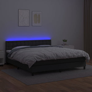 Κρεβάτι Boxspring με Στρώμα & LED Μαύρο 180x200 εκ. Συνθ. Δέρμα