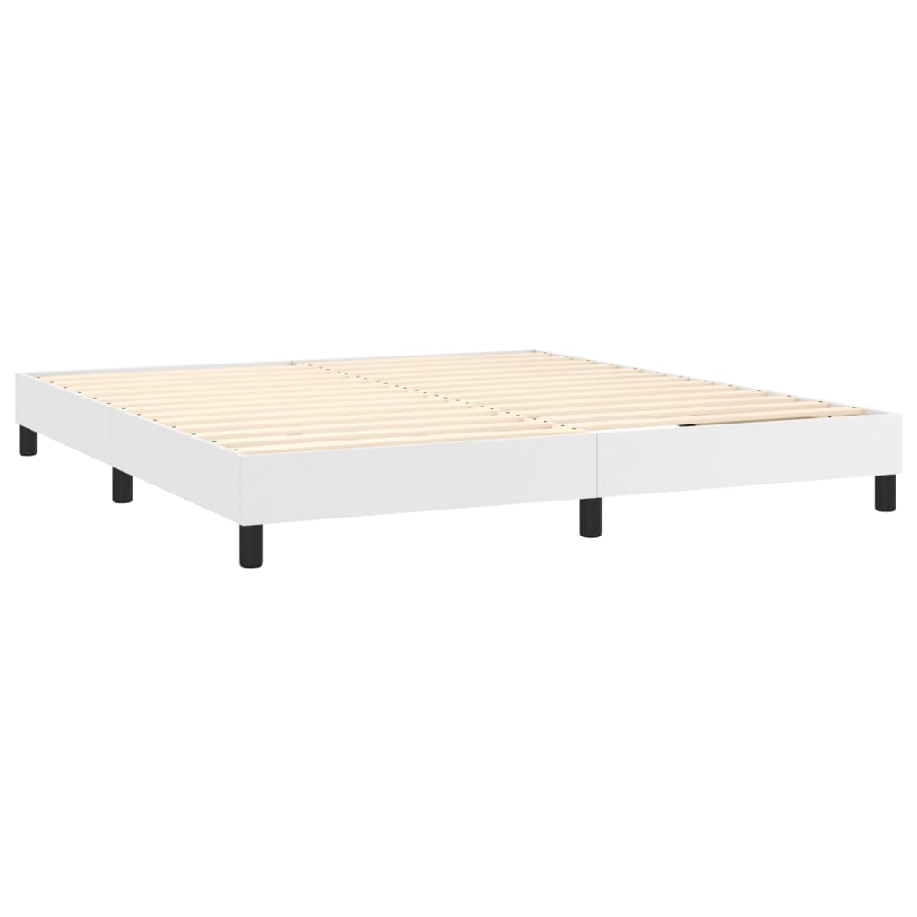Κρεβάτι Boxspring με Στρώμα & LED Λευκό 180x200 εκ. Συνθ. Δέρμα