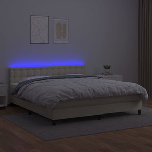 Κρεβάτι Boxspring με Στρώμα & LED Κρεμ 180x200 εκ. Συνθ. Δέρμα - Pakobazaar