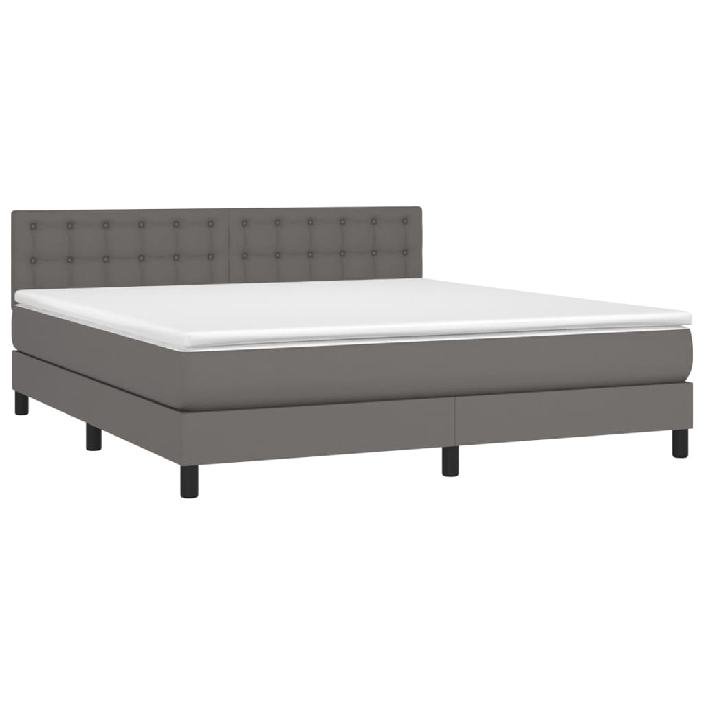 Κρεβάτι Boxspring με Στρώμα & LED Γκρι 180x200 εκ. Συνθ. Δέρμα