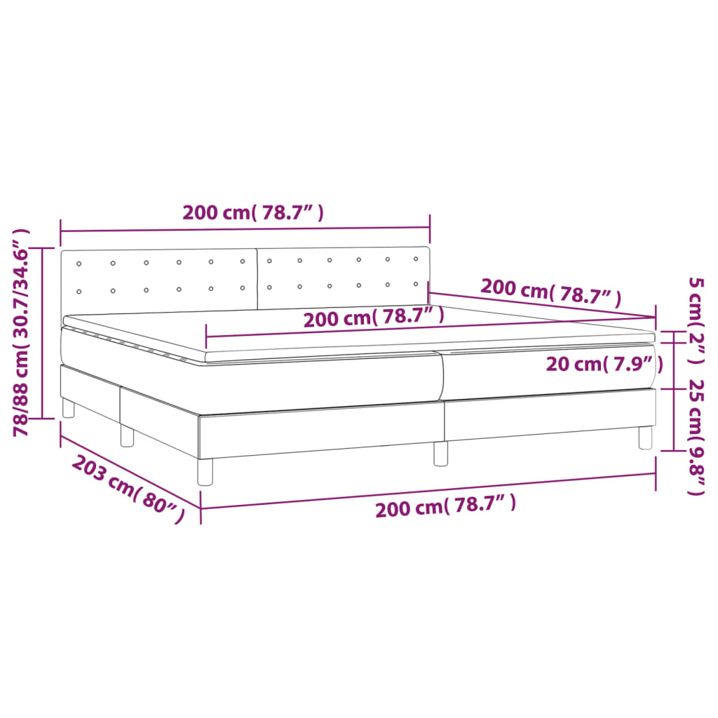 Κρεβάτι Boxspring με Στρώμα & LED Κρεμ 200x200 εκ. Συνθ. Δέρμα