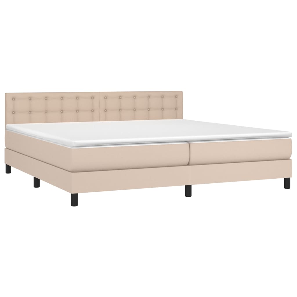 Κρεβάτι Boxspring Στρώμα&LED Καπουτσίνο 200x200 εκ. Συνθ. Δέρμα - Pakobazaar