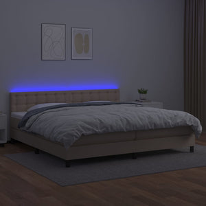 Κρεβάτι Boxspring Στρώμα&LED Καπουτσίνο 200x200 εκ. Συνθ. Δέρμα - Pakobazaar