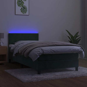 Κρεβάτι Boxspring με Στρώμα & LED Σκ. Πράσινο 80x200 εκ Βελούδο