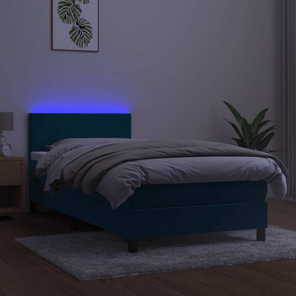 Κρεβάτι Boxspring με Στρώμα & LED Σκ. Μπλε 80x200 εκ. Βελούδινο