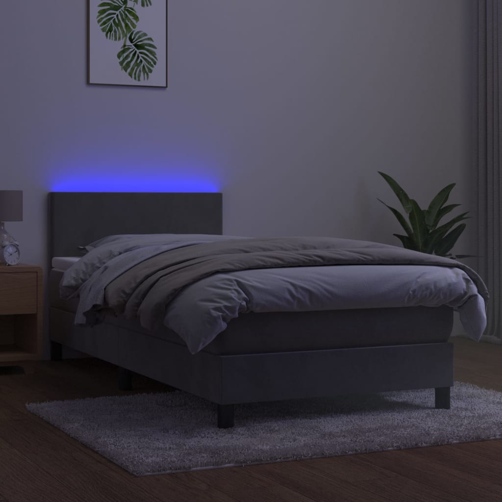 Κρεβάτι Boxspring με Στρώμα & LED Αν.Γκρι 90x190 εκ. Βελούδινο - Pakobazaar