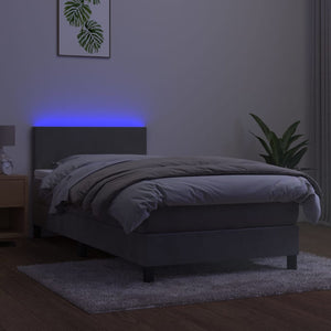 Κρεβάτι Boxspring με Στρώμα & LED Αν.Γκρι 90x190 εκ. Βελούδινο - Pakobazaar