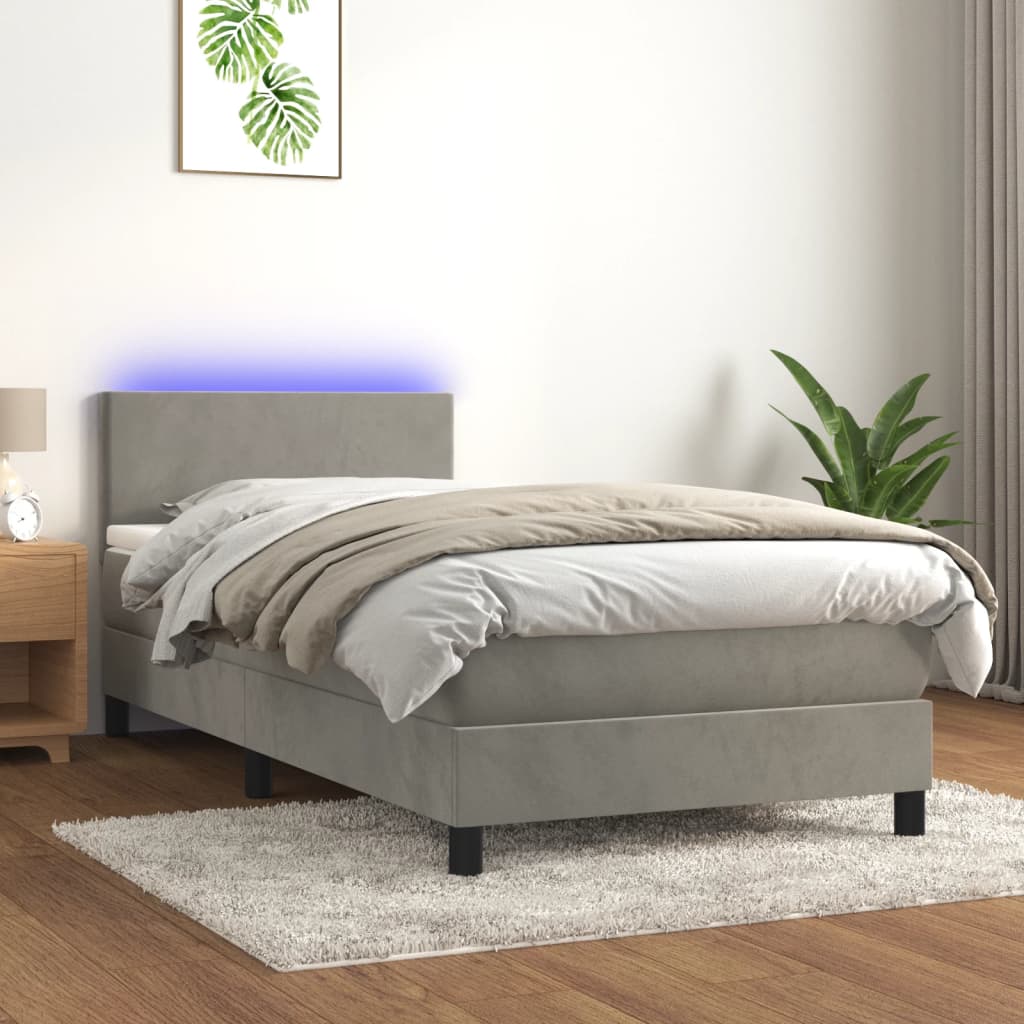 Κρεβάτι Boxspring με Στρώμα & LED Αν.Γκρι 90x190 εκ. Βελούδινο - Pakobazaar