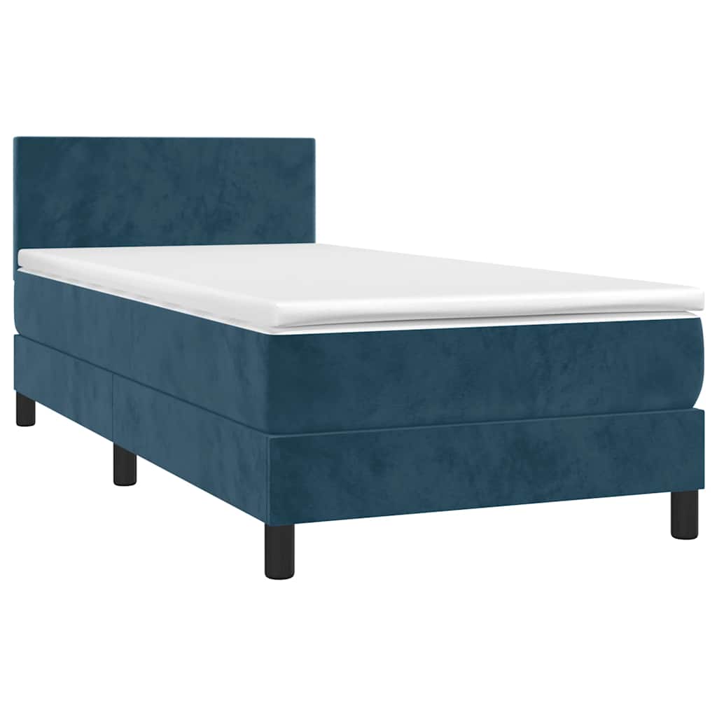 Κρεβάτι Boxspring με Στρώμα & LED Σκ. Μπλε 90x190 εκ. Βελούδινο