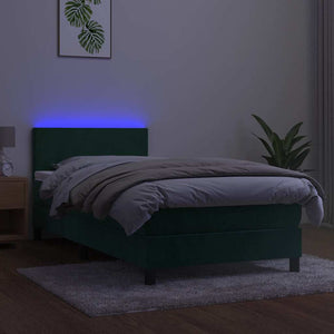 Κρεβάτι Boxspring με Στρώμα & LED Σκ. Πράσινο 90x200 εκ Βελούδο